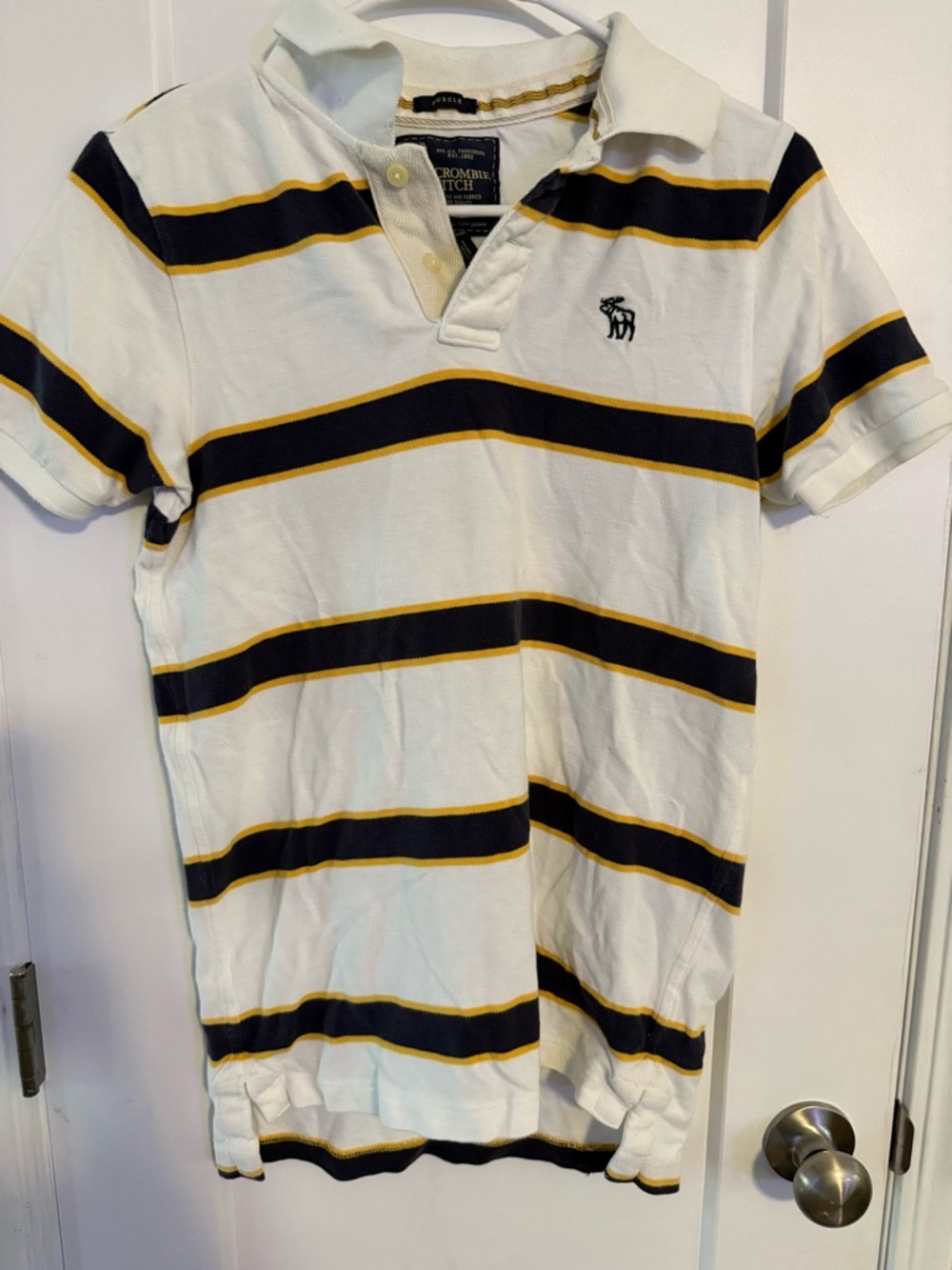 Abercrombie & Fitch Vintage White Polo with Navy and Yellow Stripes